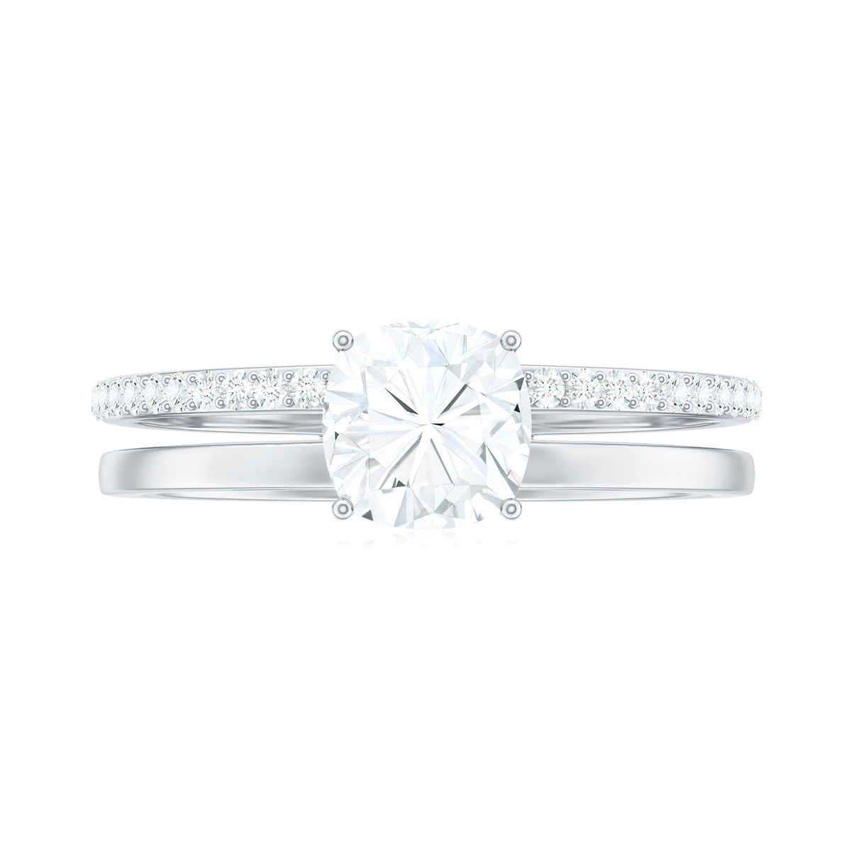 6X6 MM Certified Moissanite Solitaire Double Band Engagement Ring