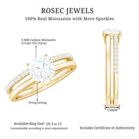 6X6 MM Certified Moissanite Solitaire Double Band Engagement Ring