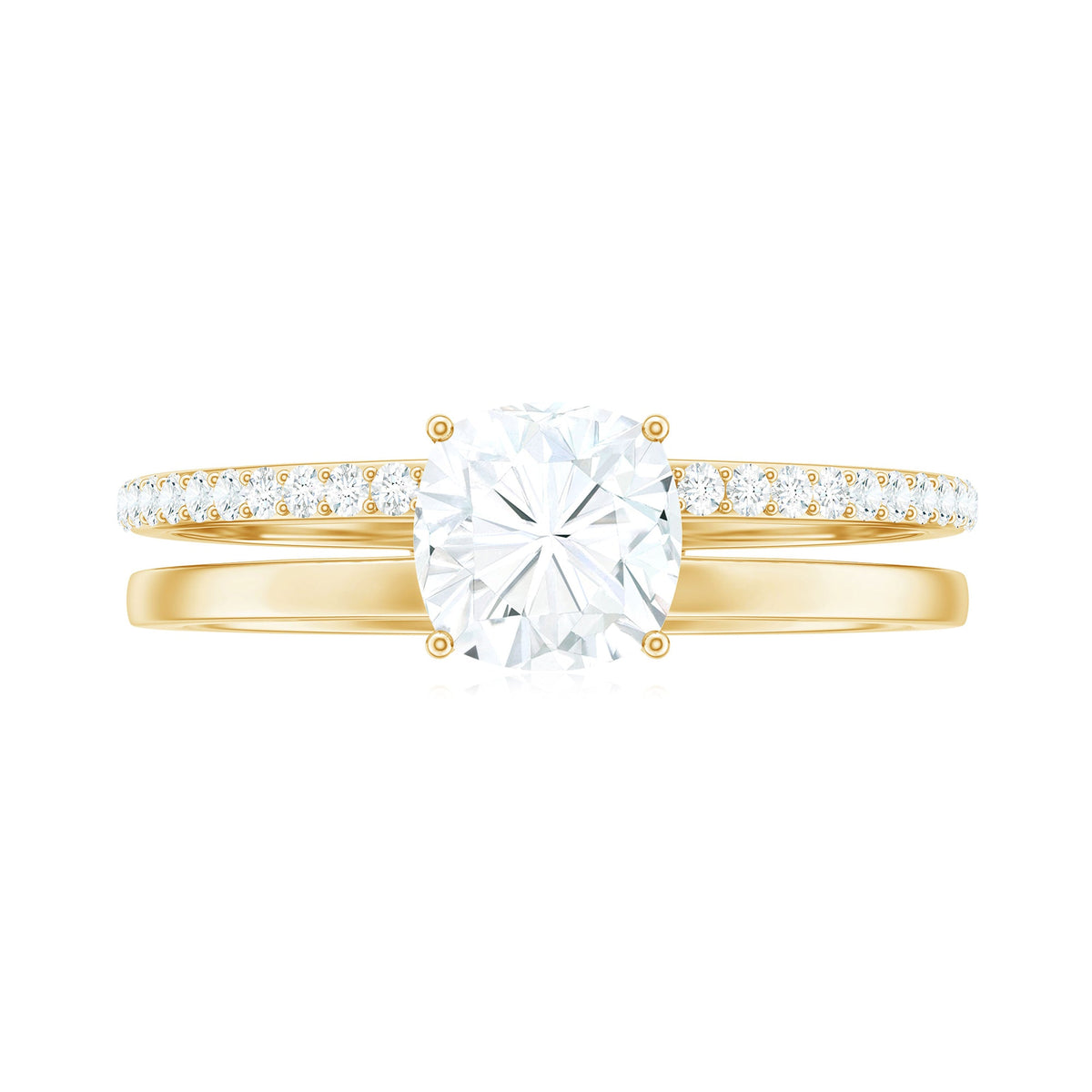 6X6 MM Certified Moissanite Solitaire Double Band Engagement Ring