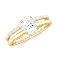 Oval Cut Solitaire Moissanite Double Band Engagement Ring