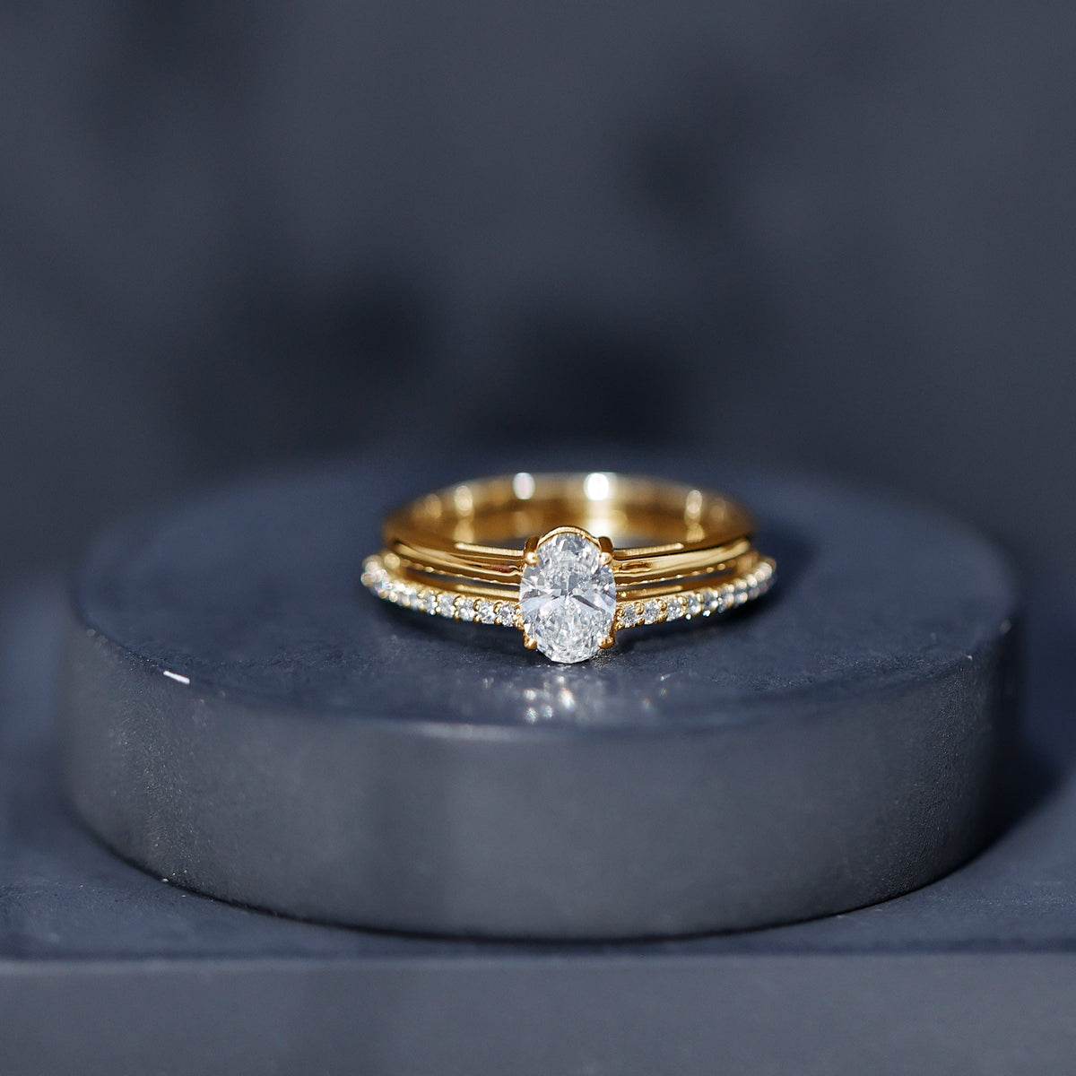 Oval Cut Solitaire Moissanite Double Band Engagement Ring