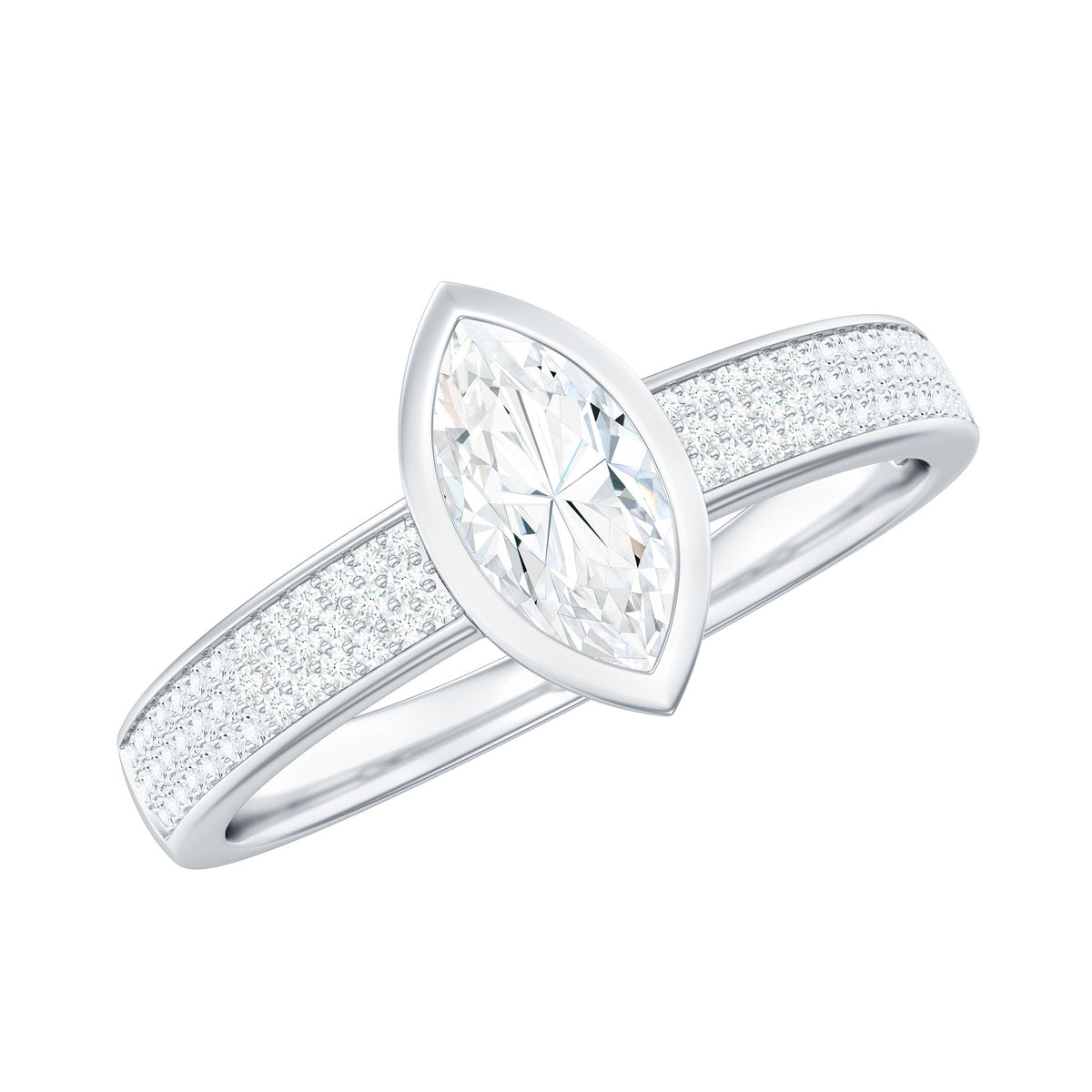 4x8mm Marquise Cut Moissanite Engagement Ring in Bezel Setting