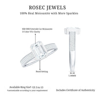 6X8mm Emerald Cut Moissanite Bezel Set Engagement Ring with Side Stones