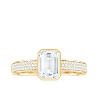 6X8mm Emerald Cut Moissanite Bezel Set Engagement Ring with Side Stones