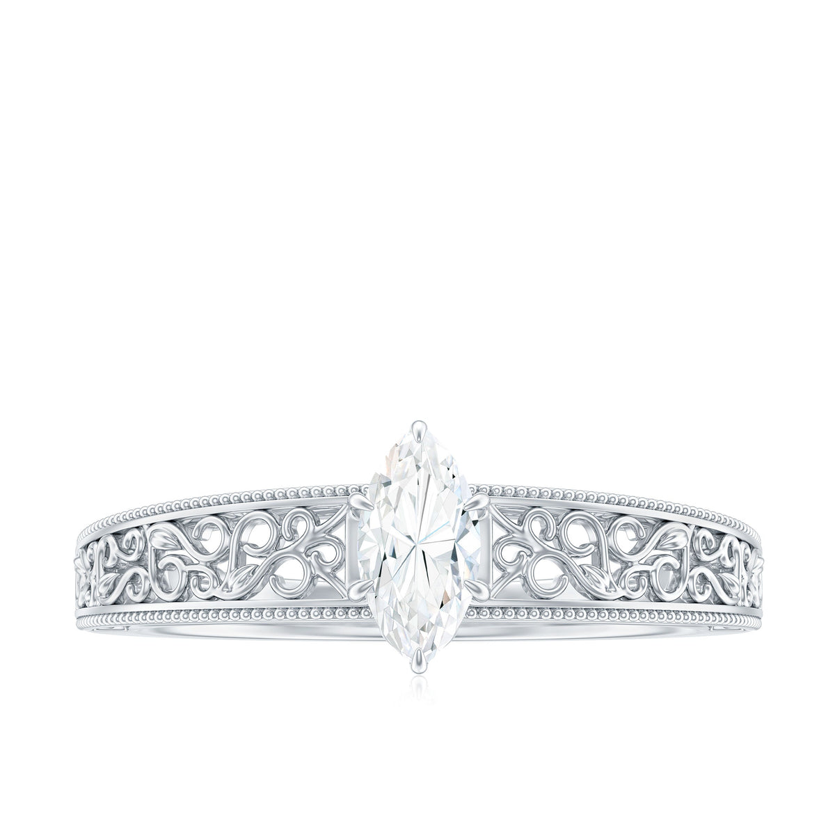 4x8mm Marquise Cut Certified Moissanite Solitaire Engagement Ring