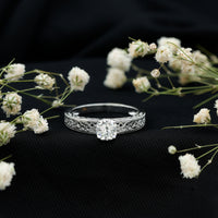 Cushion Cut Solitaire Moissanite Engagement Ring with Filigree Detail