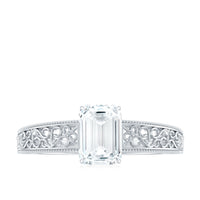 Certified Emerald Cut Moissanite Filigree Engagement Ring for Women