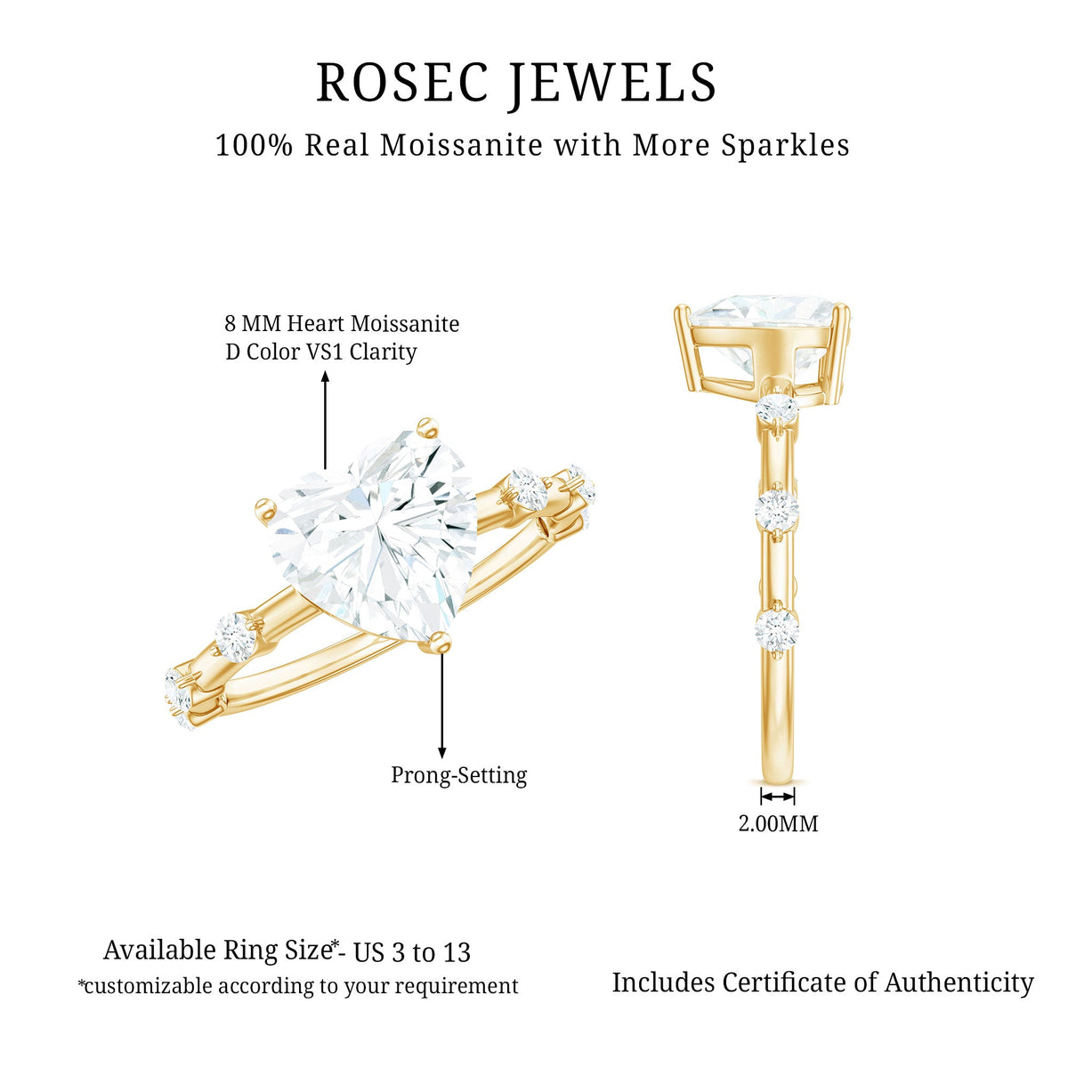 8mm Heart Shaped Moissanite Engagement Ring for Women
