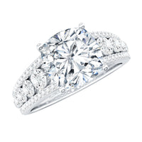 3 Carat Cushion Cut Moissanite Engagement Ring with Side Stones