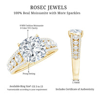 3 Carat Cushion Cut Moissanite Engagement Ring with Side Stones