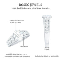 Certified Moissanite Oval Engagement Ring with Side Stones