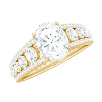 Certified Moissanite Oval Engagement Ring with Side Stones