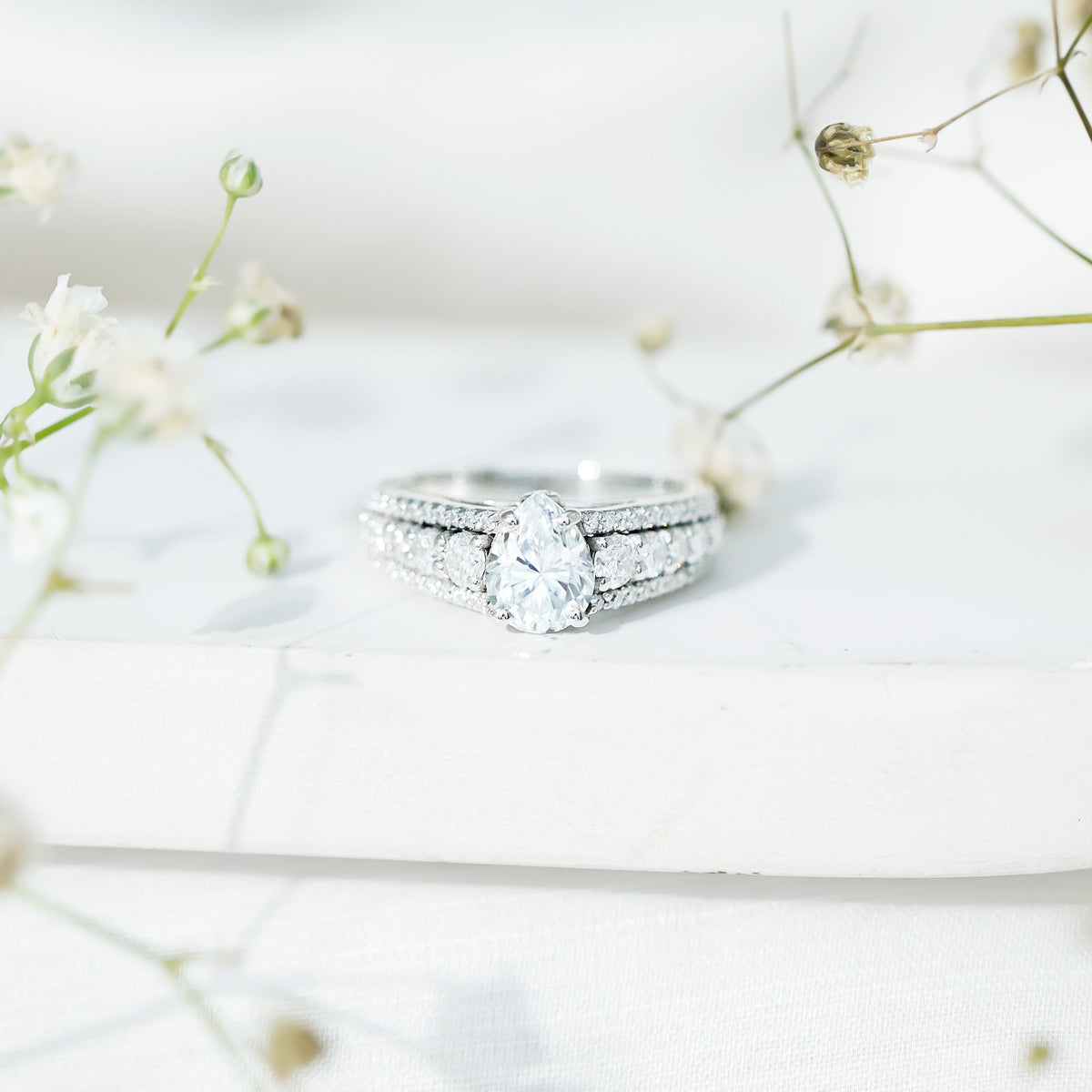 6X8 MM Pear Shape Moissanite Vintage Inspired Engagement Ring