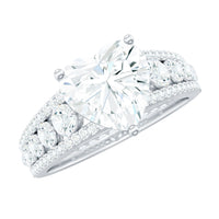 8 mm Heart Moissanite Solitaire Statement Ring With Side Stones