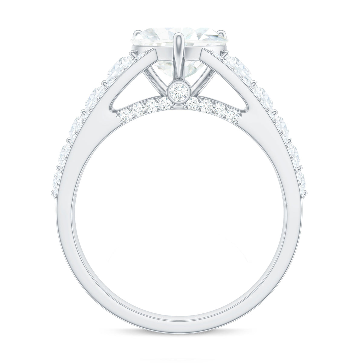 8 mm Heart Moissanite Solitaire Statement Ring With Side Stones