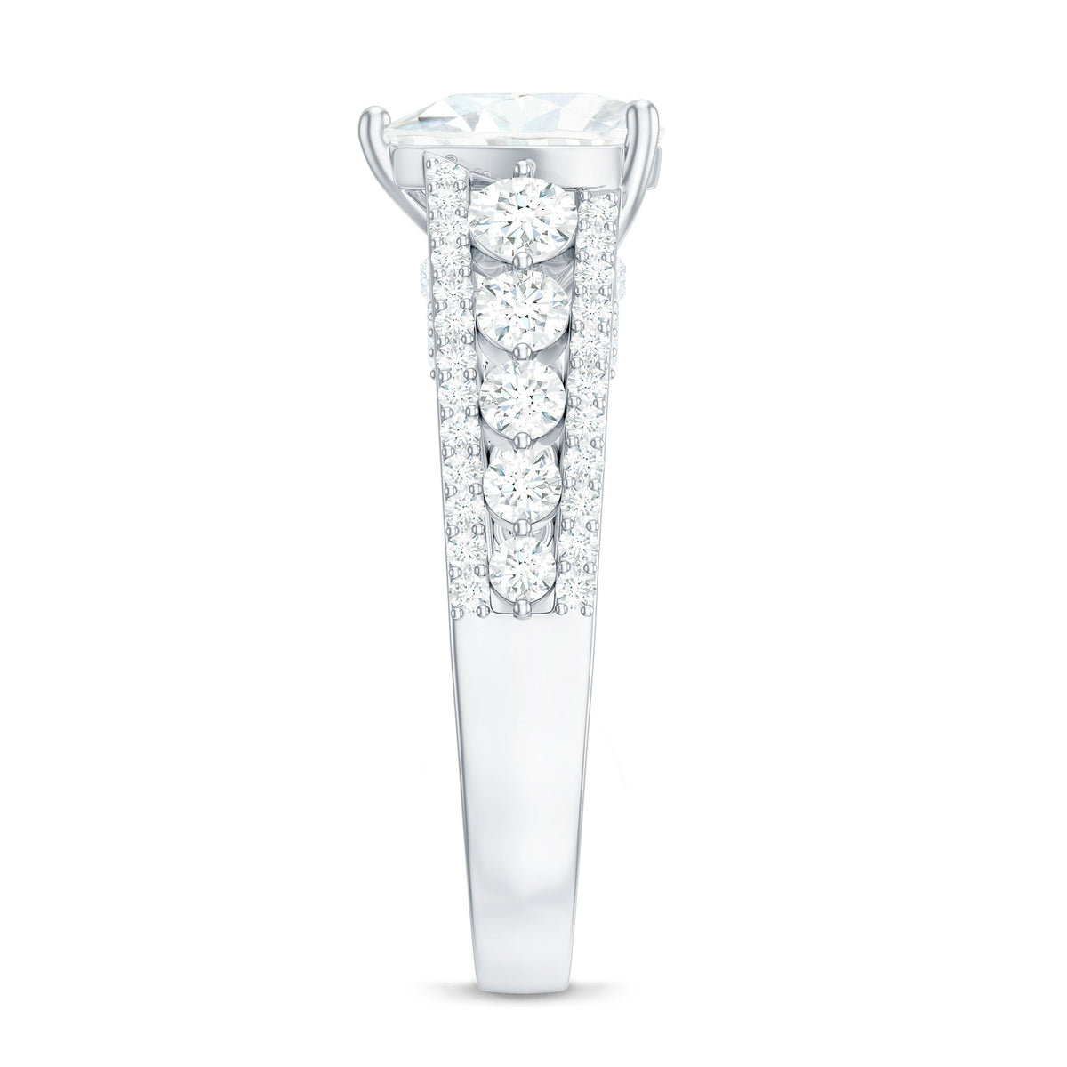 8 mm Heart Moissanite Solitaire Statement Ring With Side Stones