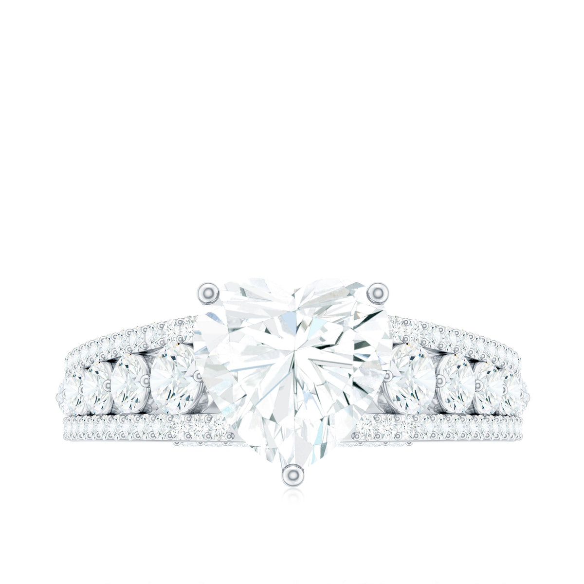 8 mm Heart Moissanite Solitaire Statement Ring With Side Stones