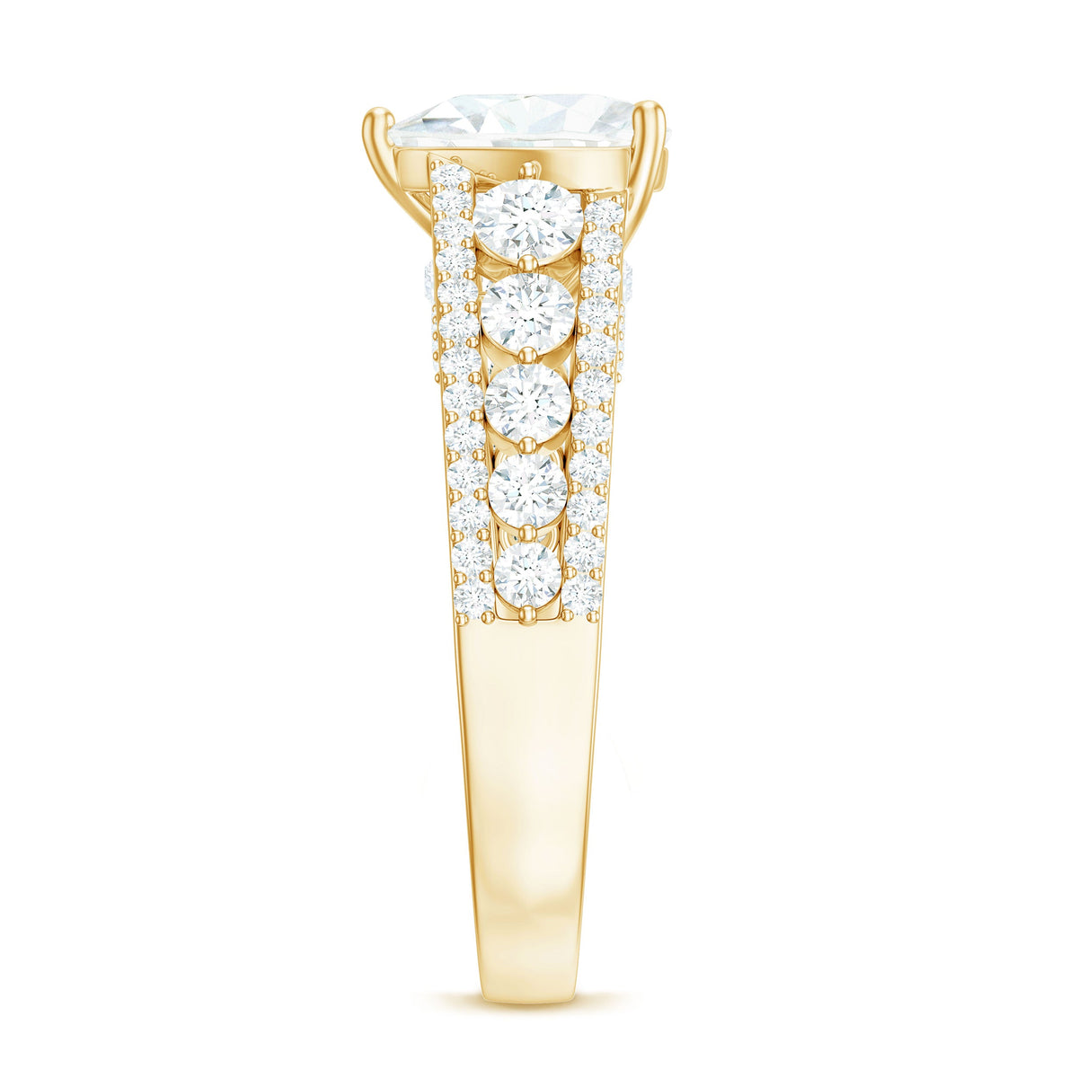 8 mm Heart Moissanite Solitaire Statement Ring With Side Stones