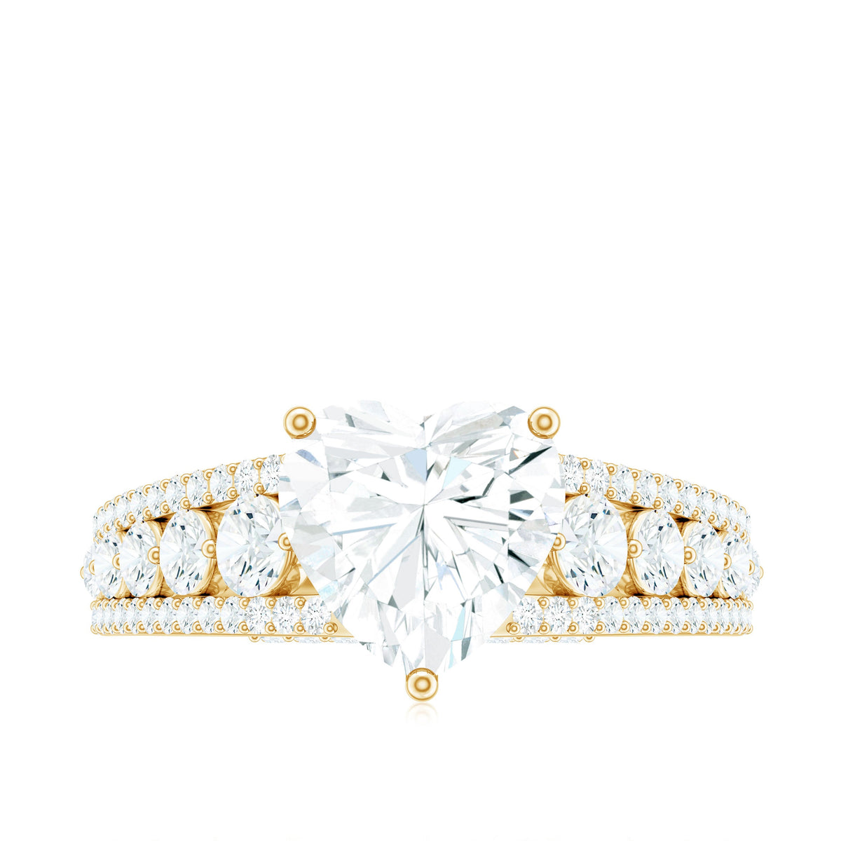 8 mm Heart Moissanite Solitaire Statement Ring With Side Stones