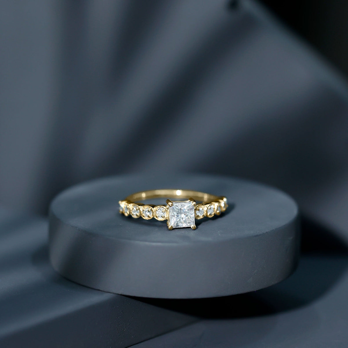 Square Cut Moissanite Engagement Ring with Side Stones
