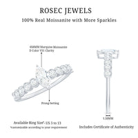 4X8mm Marquise Cut Moissanite Solitaire Engagement Ring with Side Stones