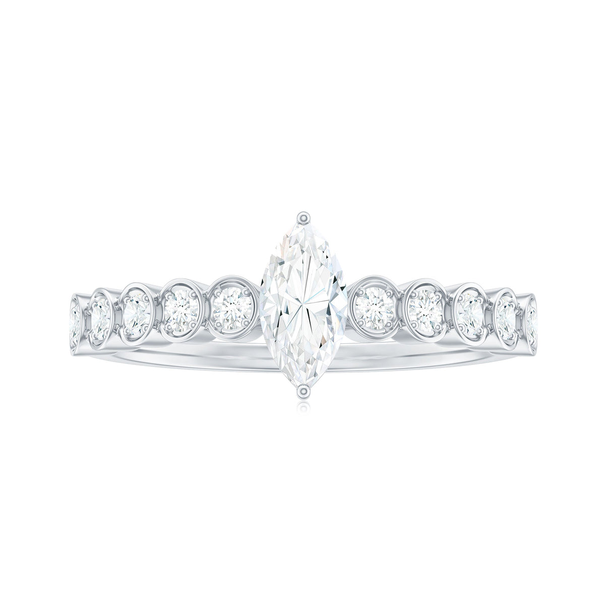 4X8mm Marquise Cut Moissanite Solitaire Engagement Ring with Side Stones