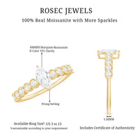 4X8mm Marquise Cut Moissanite Solitaire Engagement Ring with Side Stones