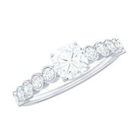 6mm Cushion Cut Moissanite Solitaire Engagement Ring with Side Stones