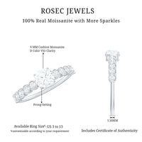 6mm Cushion Cut Moissanite Solitaire Engagement Ring with Side Stones