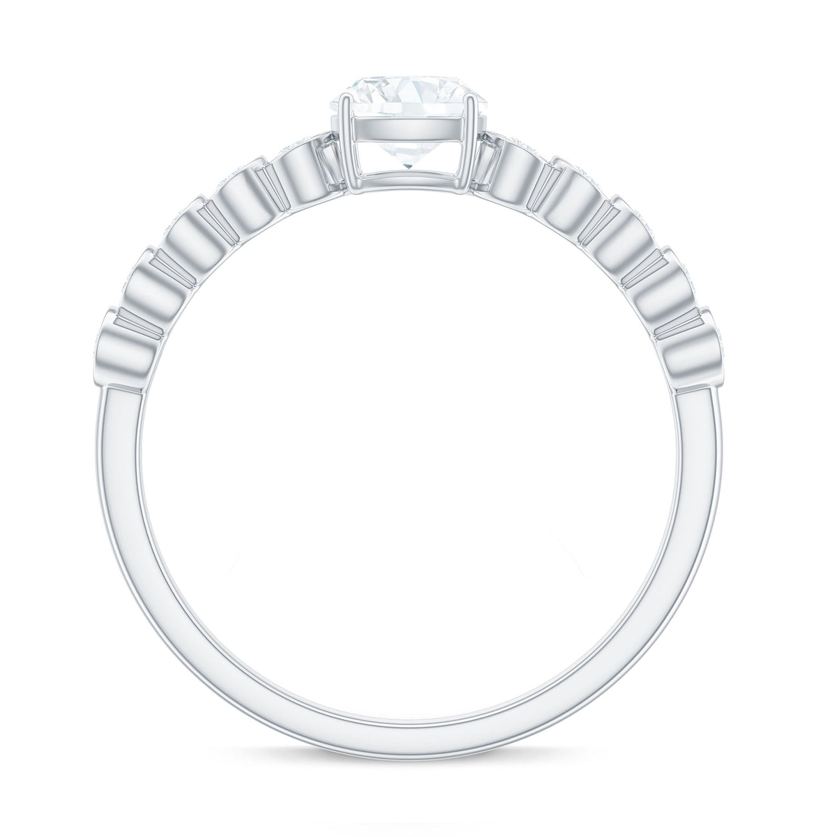 6mm Cushion Cut Moissanite Solitaire Engagement Ring with Side Stones