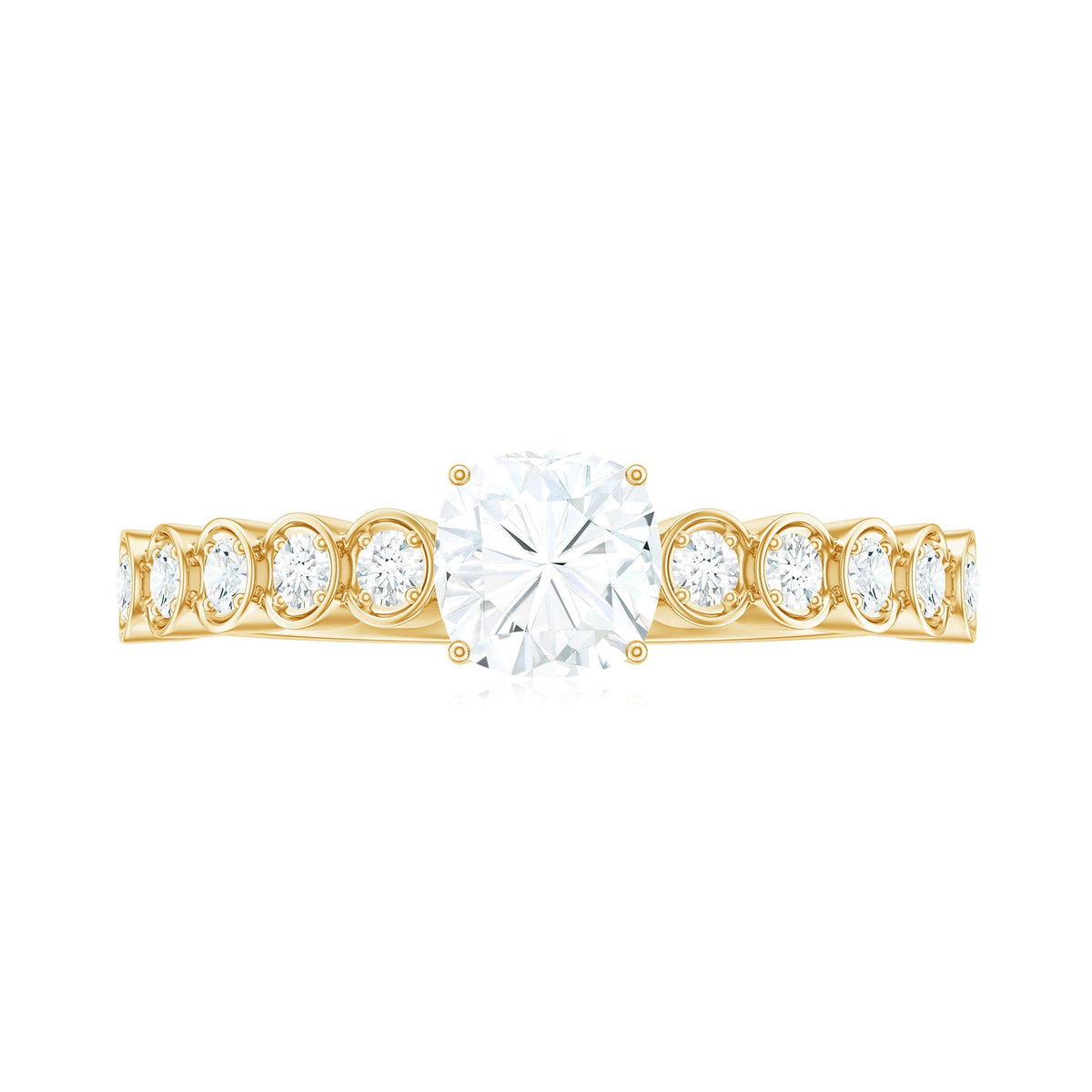 6mm Cushion Cut Moissanite Solitaire Engagement Ring with Side Stones