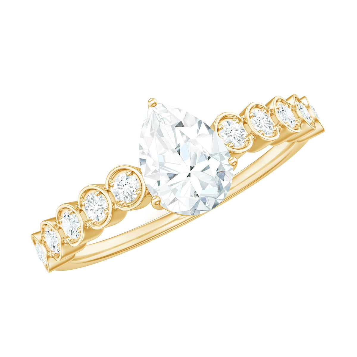5x7mm Pear Cut Moissanite Teardrop Engagement Ring with Side Stones