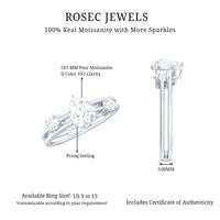 Pear Cut Moissanite Engagement Ring with Double Band