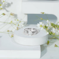 Pear Cut Moissanite Engagement Ring with Double Band