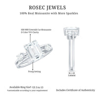 6x8mm Emerald Cut Moissanite Solitaire Double Band Engagement Ring