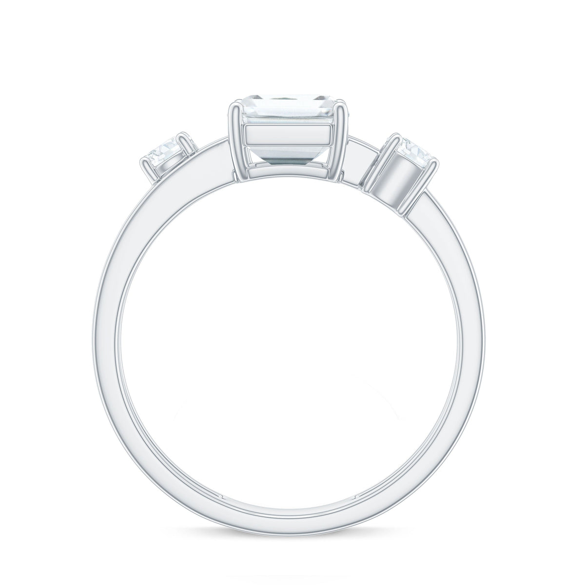 6x8mm Emerald Cut Moissanite Solitaire Double Band Engagement Ring
