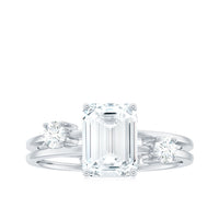 6x8mm Emerald Cut Moissanite Solitaire Double Band Engagement Ring