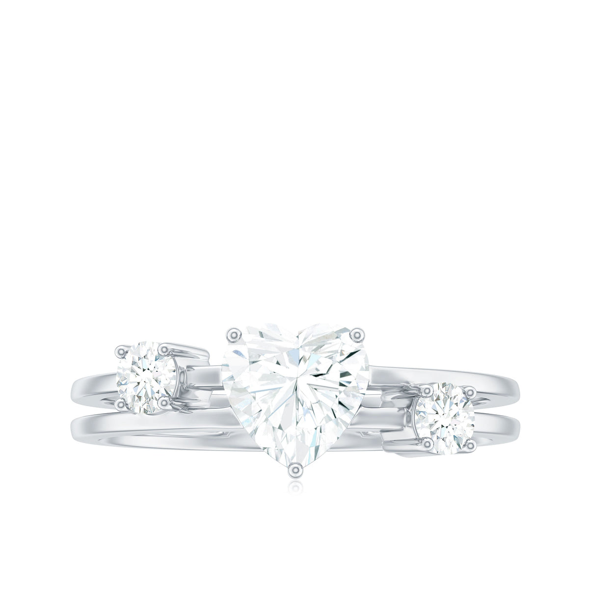 7mm Heart Shape Moissanite Solitaire Double Band Engagement Ring