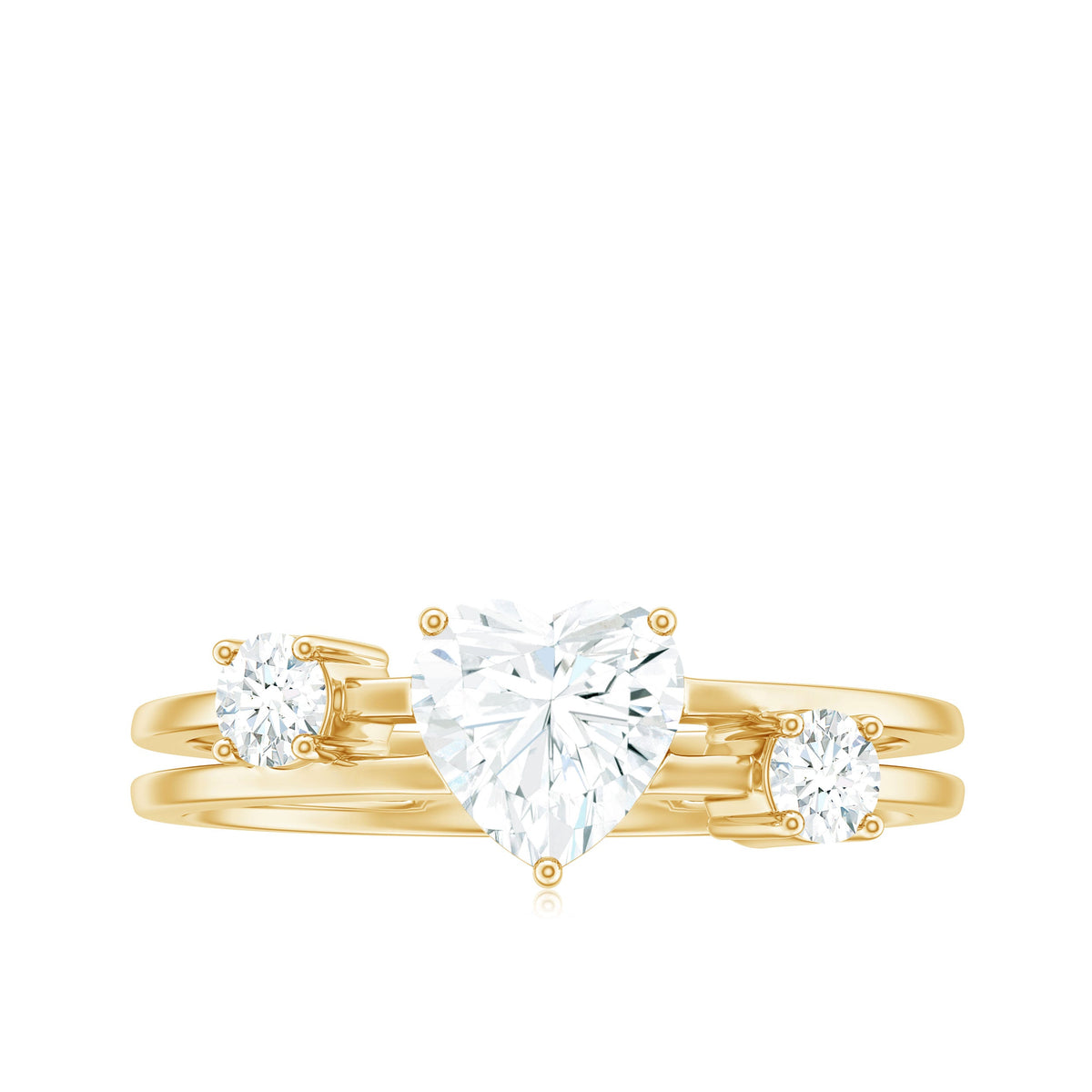 7mm Heart Shape Moissanite Solitaire Double Band Engagement Ring