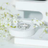 Princess Cut Moissanite Engagement Ring with Double Band