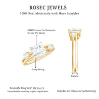 Princess Cut Moissanite Engagement Ring with Double Band