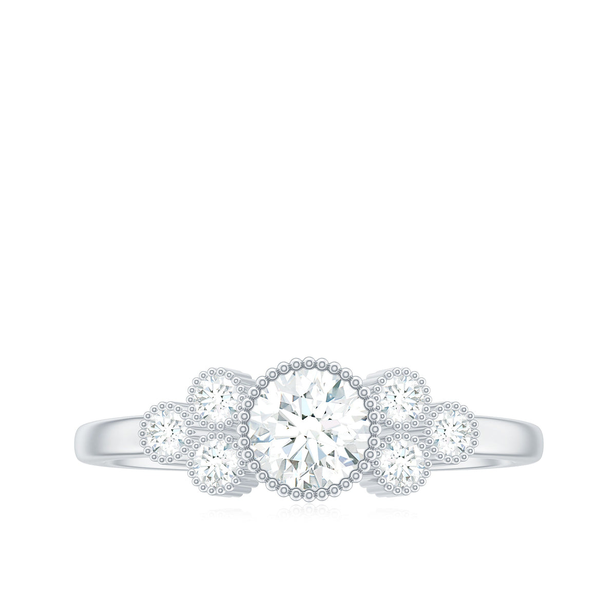 Moissanite Classic Engagement Ring with Beaded Details