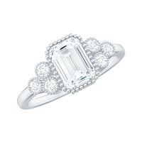 6x8mm Emerald Cut Moissanite Classic Engagement Ring with Beaded Details