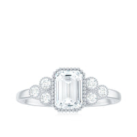 6x8mm Emerald Cut Moissanite Classic Engagement Ring with Beaded Details