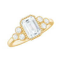 6x8mm Emerald Cut Moissanite Classic Engagement Ring with Beaded Details