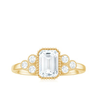 6x8mm Emerald Cut Moissanite Classic Engagement Ring with Beaded Details