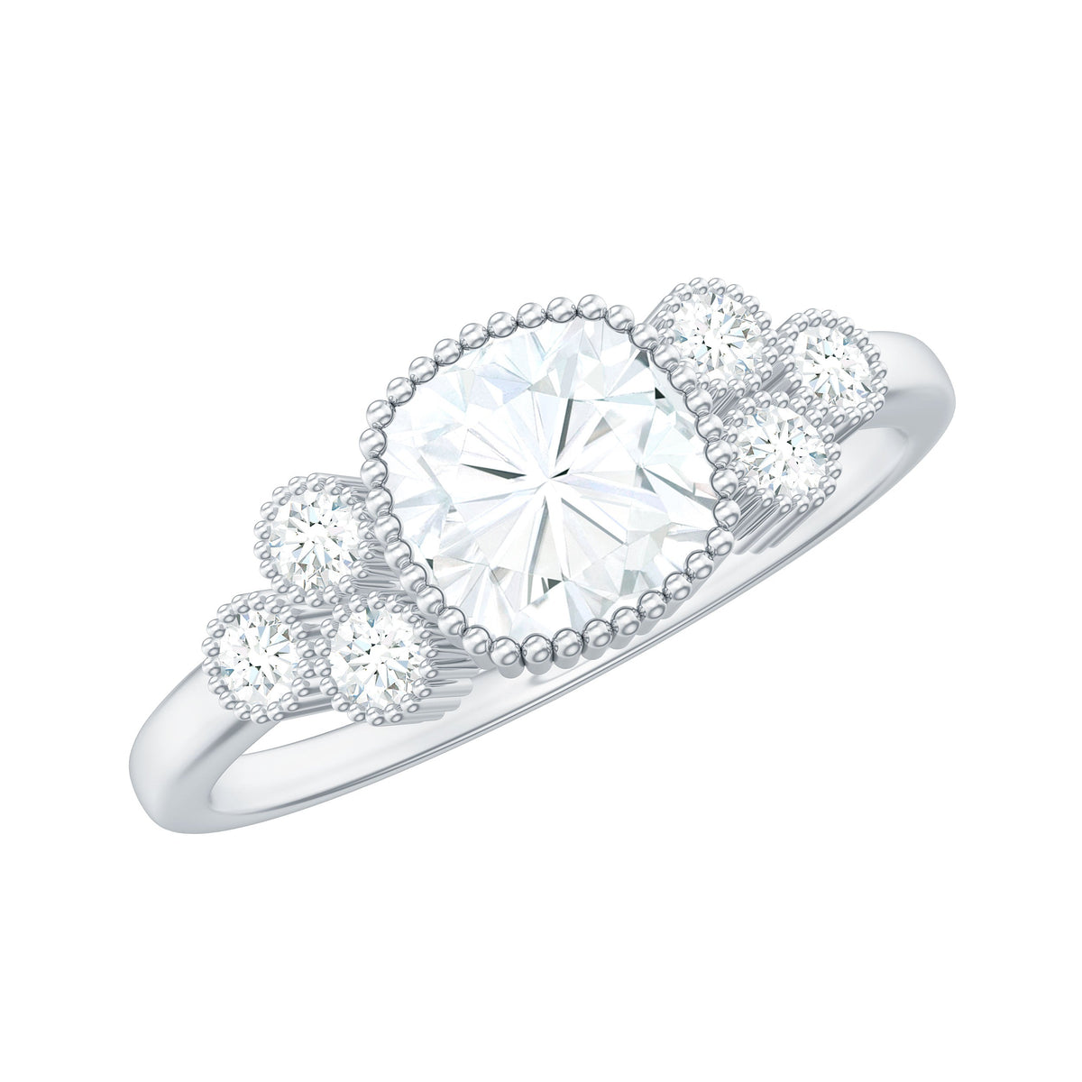 6mm Cushion Cut Moissanite Engagement Ring with Cluster Accent