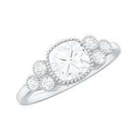 6mm Cushion Cut Moissanite Engagement Ring with Cluster Accent
