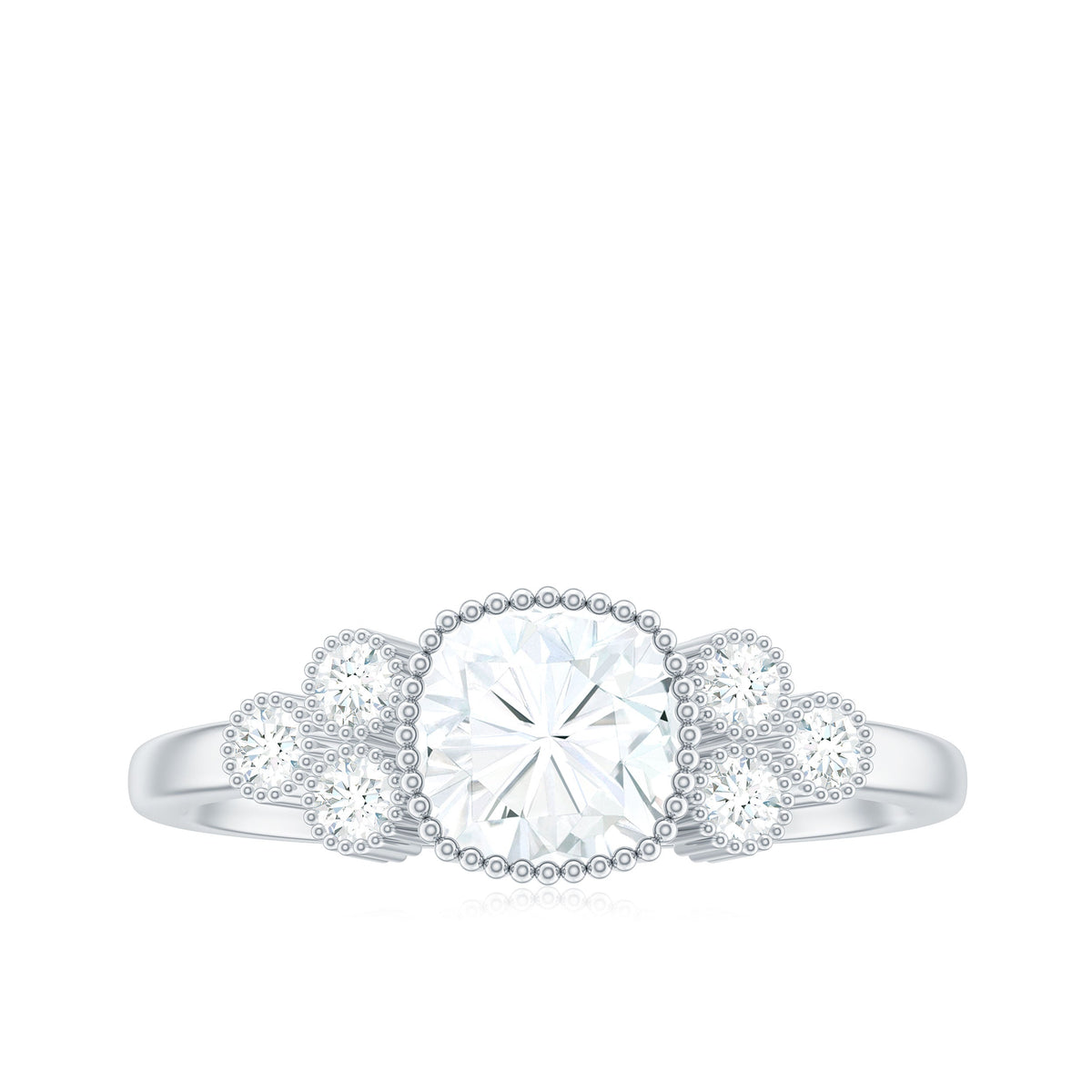 6mm Cushion Cut Moissanite Engagement Ring with Cluster Accent
