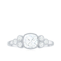 6mm Cushion Cut Moissanite Engagement Ring with Cluster Accent